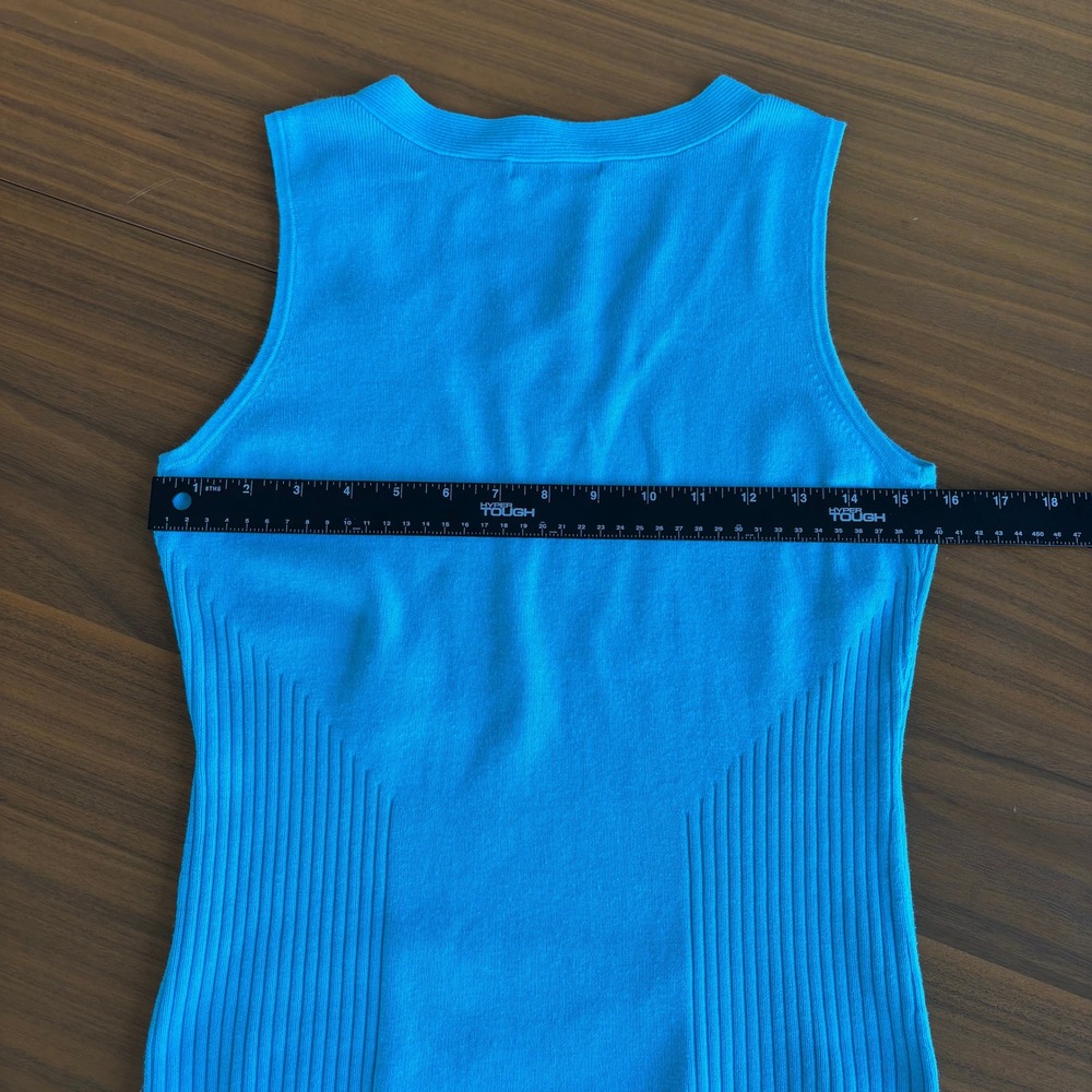 90s Vintage Jeanne Pierre Knit Tank Sweater S Blue V Neck Ribbed Preppy Fairy - Picture 10 of 11
